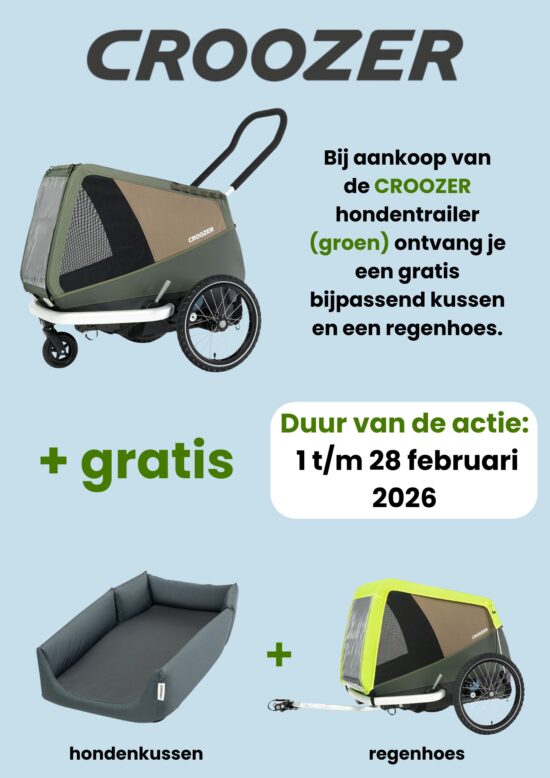 Februari Actie CROOZER Hondentrailer + 2 gratis accessoires Croozer Dog Tammo actie